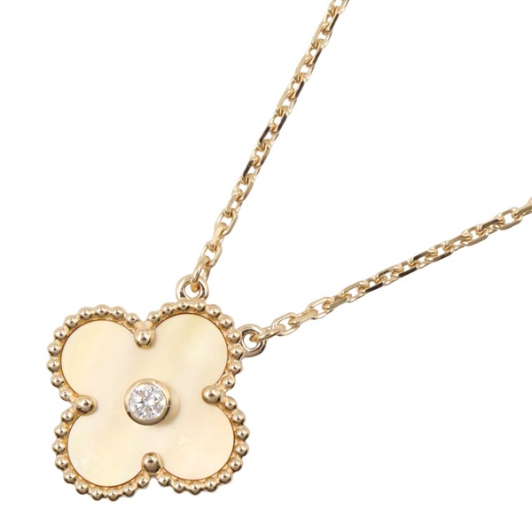Van Cleef & Arpels Vintage Alhambra Diamond Necklace 18KYG Gold Mother of Pearl