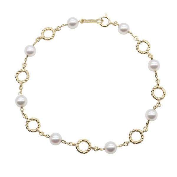 MIKIMOTO Pearl Bracelet 18KYG Yellow Gold White Used Women