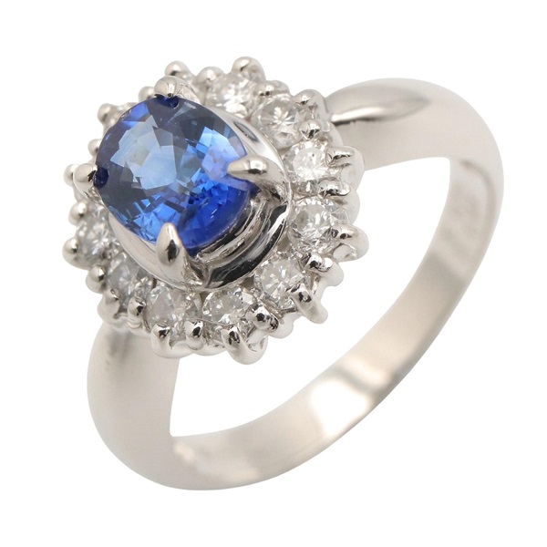JEWELRY Sapphire Diamond Ring Pt900 Platinum Blue Used Women US size 4.75