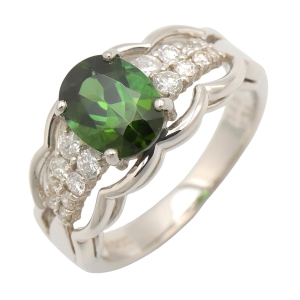 JEWELRY Tourmaline Diamond Ring Pt900 Platinum Green Used women US size 5.75