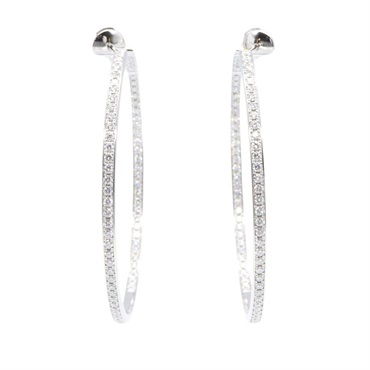 CARTIER Hoop Diamond Pierced Earrings 18KWG White Gold Clear Used Women
