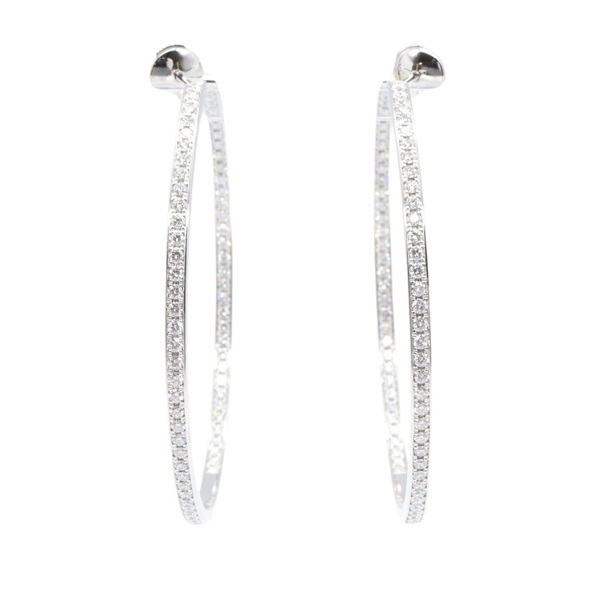 CARTIER Hoop Diamond Pierced Earrings 18KWG White Gold Clear Used Women