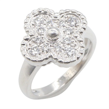 Van Cleef & Arpels Vintage Alhambra Diamond Ring 18KWG Gold Used US size 4.5 #47