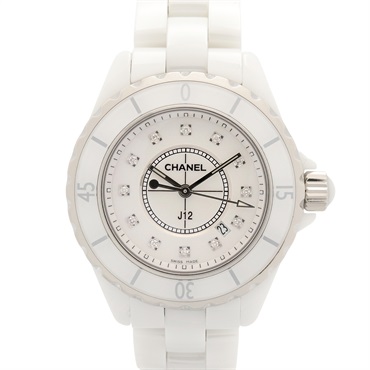 CHANEL J12 12P Diamond Wrist Watch H1628 Quartz ceramic Used Women Coco CC