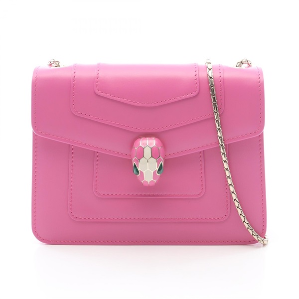 BVLGARI Serpenti Forever Chain crossbody Shoulder Bag leather Pink Used Women