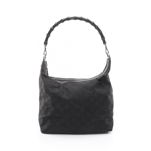 GUCCI Bamboo GG Nylon Shoulder Bag 000 0833 Nylon leather Black Used Women