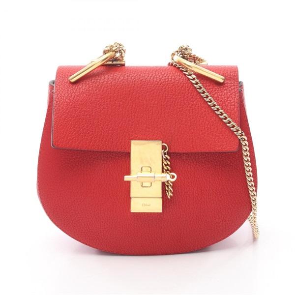 Chloe Drew Chain Shoulder Crossbody Bag leather Red GHW Used Women
