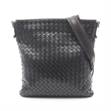 BOTTEGA VENETA Intrecciato Crossbody Shoulder Bag leather Black Used unisex BV