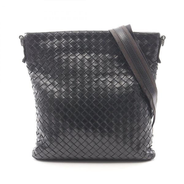 BOTTEGA VENETA Intrecciato Crossbody Shoulder Bag leather Black Used unisex BV