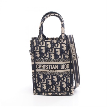 Christian Dior BOOK TOTE Vertical Mini Phone Shoulder Handbag canvas Navy Used