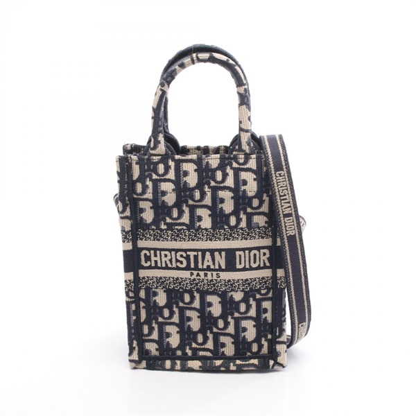 Christian Dior BOOK TOTE Vertical Mini Phone Shoulder Handbag canvas Navy Used