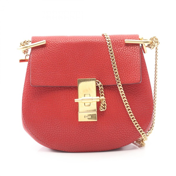 Chloe Drew Crossbody Chain Shoulder Bag leather Red Used Women