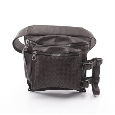 BOTTEGA VENETA Intrecciato Waist Belt bag 121604 leather Brown Used unisex BV