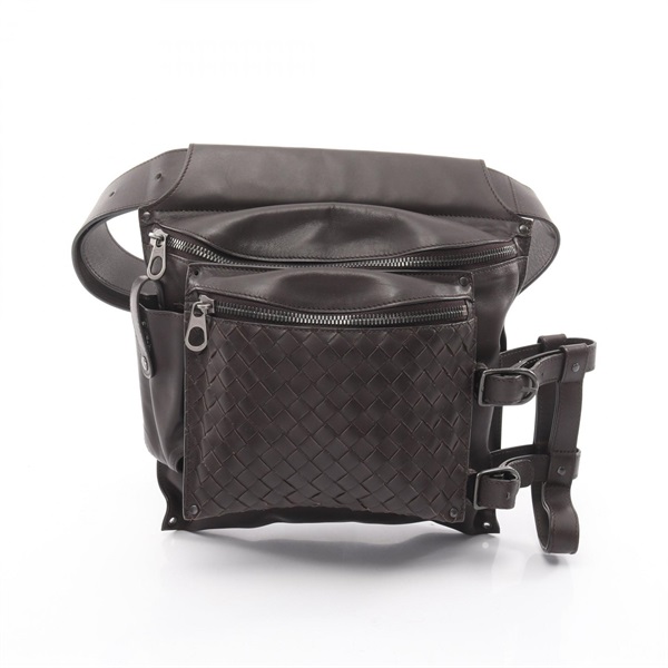 BOTTEGA VENETA Intrecciato Waist Belt bag 121604 leather Brown Used unisex BV