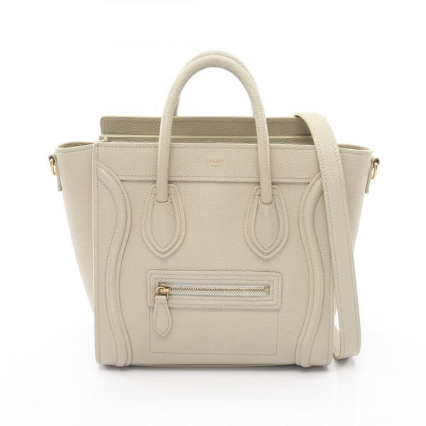 CELINE Luggage Nano Shopper Shoulder Handbag 189243 leather Green Used Women
