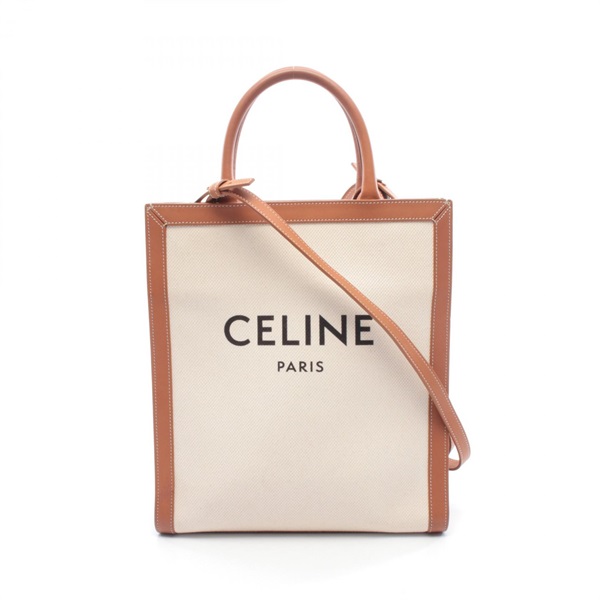 CELINE Small Vertical Cabas Tote shoulder crossbody Bag canvas leather natural