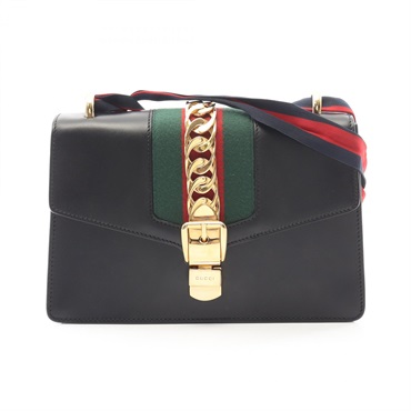 GUCCI Sylvie Small Webline Shoulder Bag 421882 leather Black Green Red Used