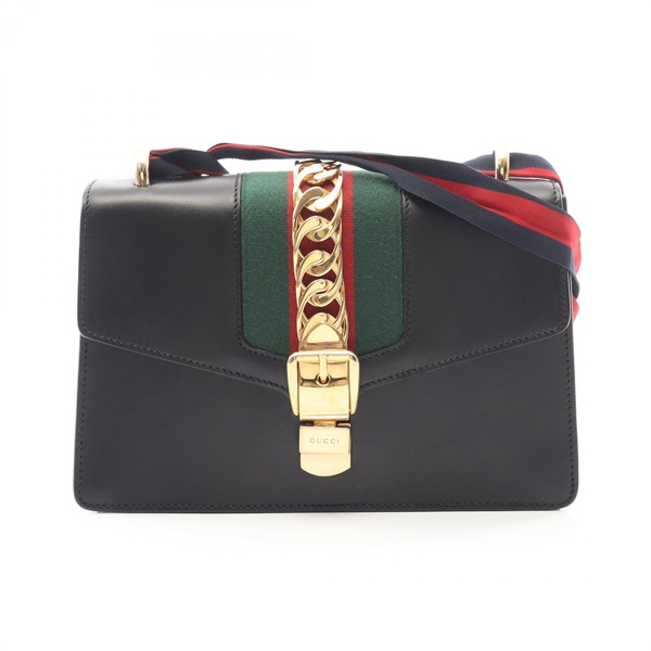 GUCCI Sylvie Small Webline Shoulder Bag 421882 leather Black Green Red Used