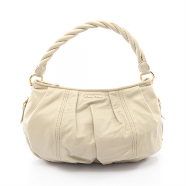 Miu Miu Logo Shoulder Bag leather Beige Used Women