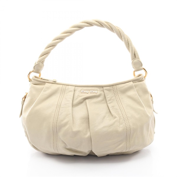 Miu Miu Logo Shoulder Bag leather Beige Used Women