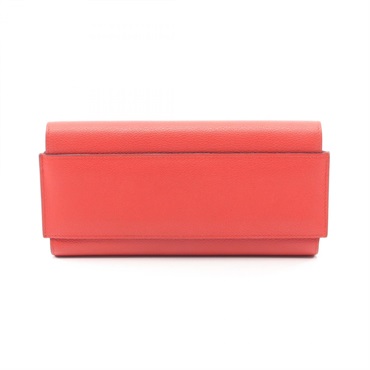 HERMES Passant Long Bifold wallet Purse Evercolor leather Rouge tomate Used X