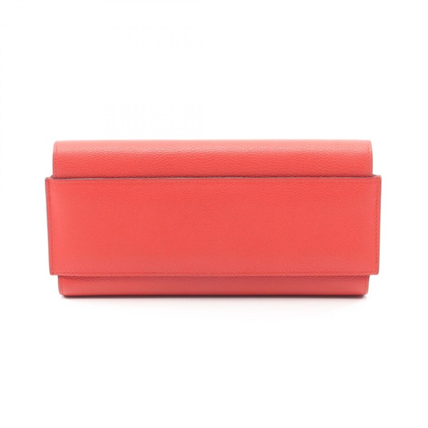 HERMES Passant Long Bifold wallet Purse Evercolor leather Rouge tomate Used X