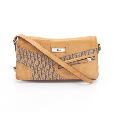 Christian Dior street chic trotter Shoulder Bag canvas leather Beige Brown Used