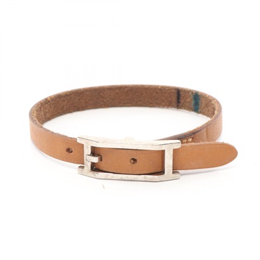 HERMES Happi 3 Tandem Bracelet 18cm G leather Stainless Steel Brown Used Women