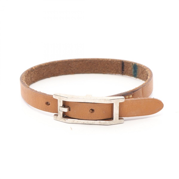 HERMES Happi 3 Tandem Bracelet 18cm G leather Stainless Steel Brown Used Women