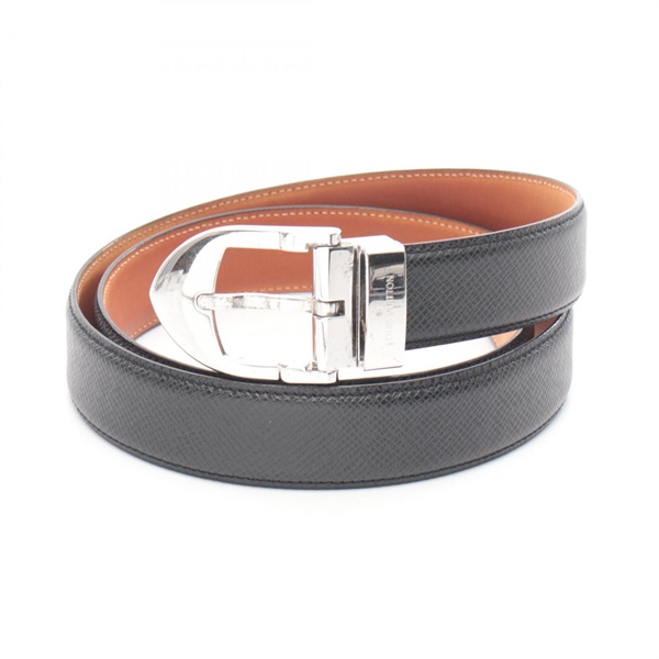 LOUIS VUITTON Ceinture Classic Belt M6843 Taiga leather Black Ardoise Used mens