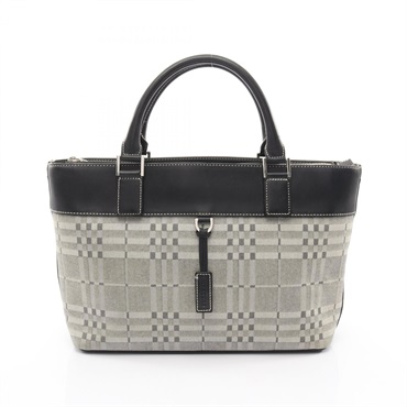 BURBERRY Handbag canvas leather Beige Black Used Women