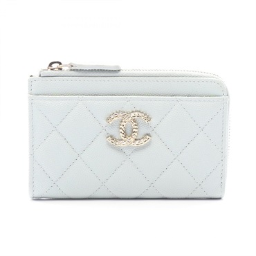 CHANEL Matelasse Coin purse Wallet Grained calf leather Blue Used Women GHW
