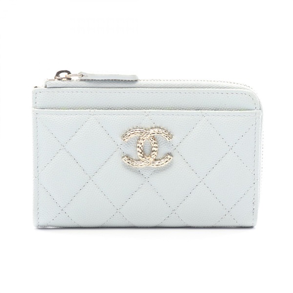 CHANEL Matelasse Coin purse Wallet Grained calf leather Blue Used Women GHW