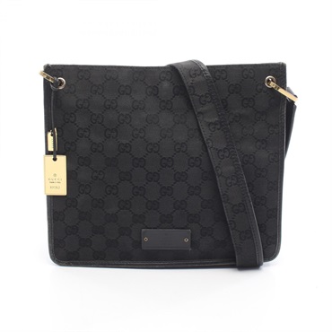 GUCCI GG canvas Crossbody Shoulder Bag 91762 canvas leather Black Used Women