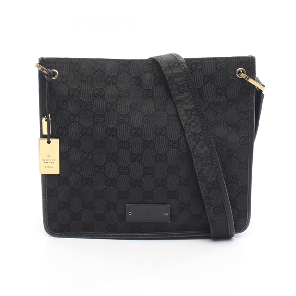 GUCCI GG canvas Crossbody Shoulder Bag 91762 canvas leather Black Used Women
