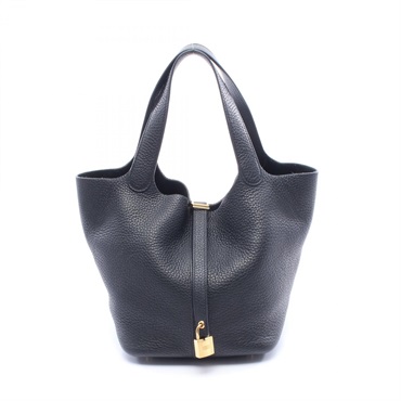 HERMES Picotin Lock MM tote bucket Handbag U Taurillon Clemence Black Used GHW