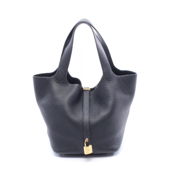 HERMES Picotin Lock MM tote bucket Handbag U Taurillon Clemence Black Used GHW
