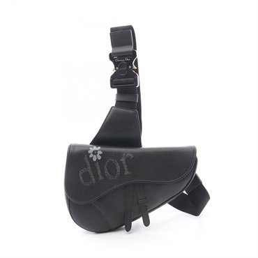 Christian DIOR × ERL SADDLE Waist bum bag leather Black Used mens