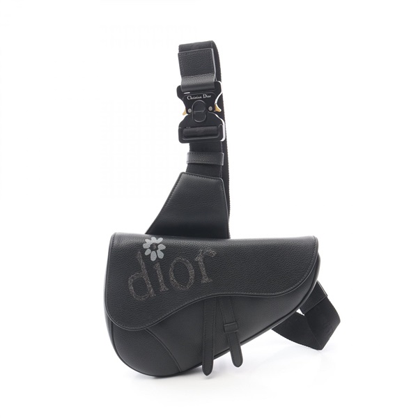 Christian DIOR × ERL SADDLE Waist bum bag leather Black Used mens