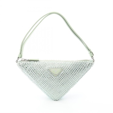 PRADA Triangle Shoulder Handbag Fabric Mint Green Logo Used Women