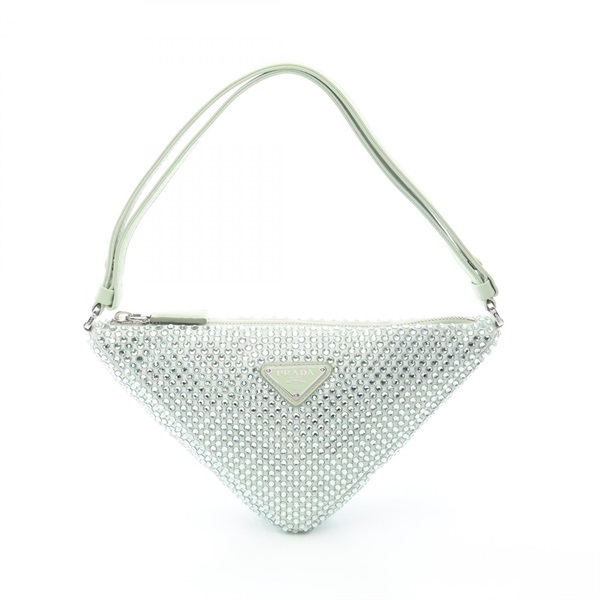 PRADA Triangle Shoulder Handbag Fabric Mint Green Logo Used Women