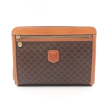 CELINE Macadam Business Clutch Bag PVC coated canvas leather Brown Used Women