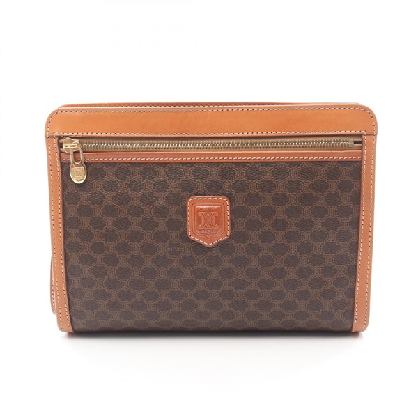 CELINE Macadam Business Clutch Bag PVC coated canvas leather Brown Used Women