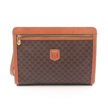 CELINE Macadam Business Clutch Bag PVC coated canvas leather Brown Used Women