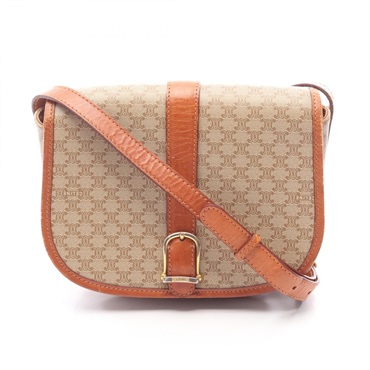 CELINE Macadam Shoulder Crossbody Bag PVC coated canvas leather Beige Brown Used