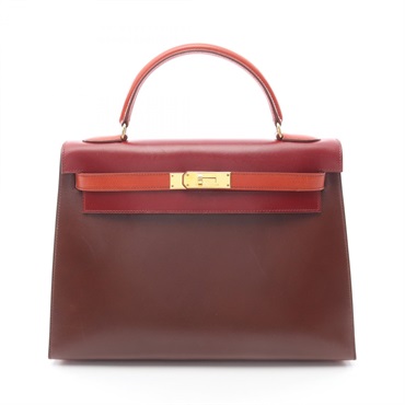 HERMES Kelly 32 Tricolor Shoulder Handbag Z Calf leather Brique Rouge H GHW Used