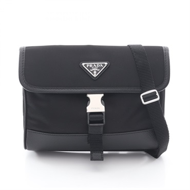 PRADA RE-NYLON TESSUTO+SAFFIANO Shoulder Bag 2ZH108 leather Black Used mens