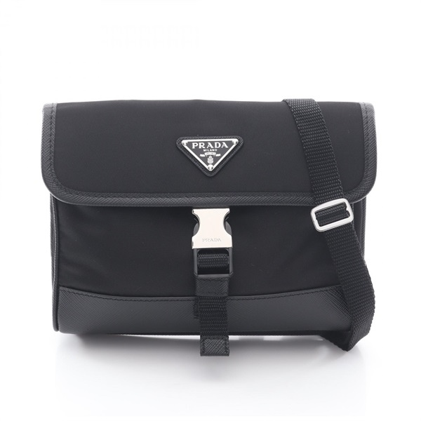 PRADA RE-NYLON TESSUTO+SAFFIANO Shoulder Bag 2ZH108 leather Black Used mens
