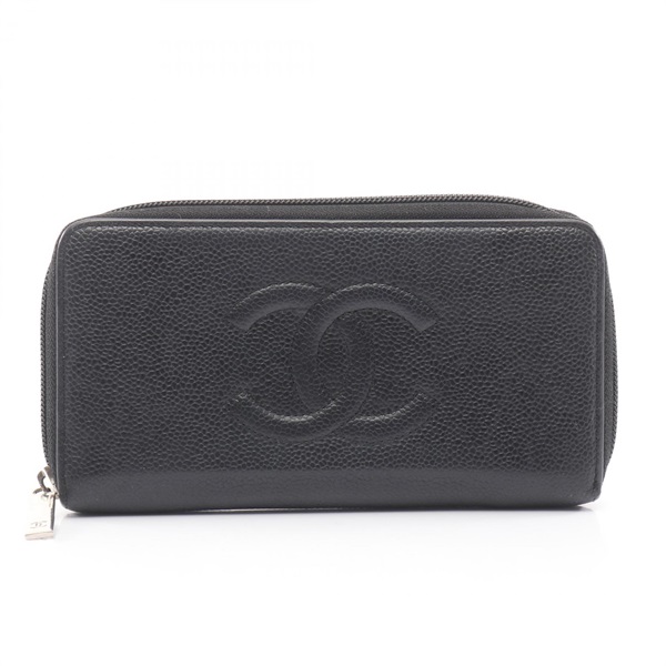 CHANEL COCO Mark Zippy long wallet Grained calf leather Black Used Women SHW CC