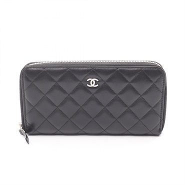 CHANEL Matelasse Around long wallet Lambskin Black SHW Used Women